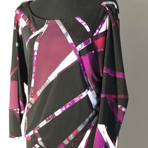 White House Black Market|WHBM Sexy Blouson Multi-Color Brush Stroke Detail Dress